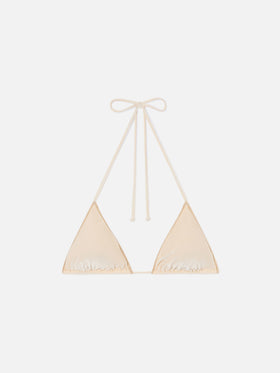 Haut de bikini triangle Leah Overlock en velours doré 