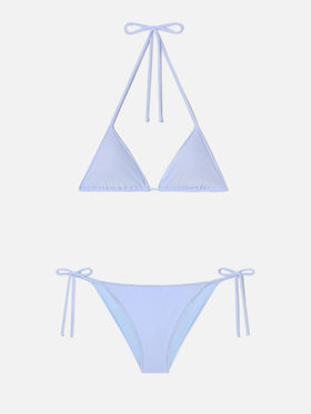 Leah Virgo Overlock Bikini aus hellblauem Samt 