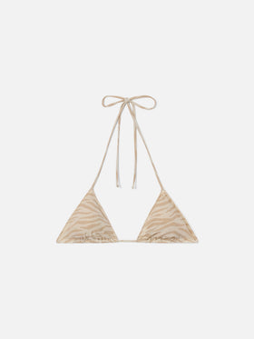 Top bikini Leah Overlock triangolo in lurex animalier