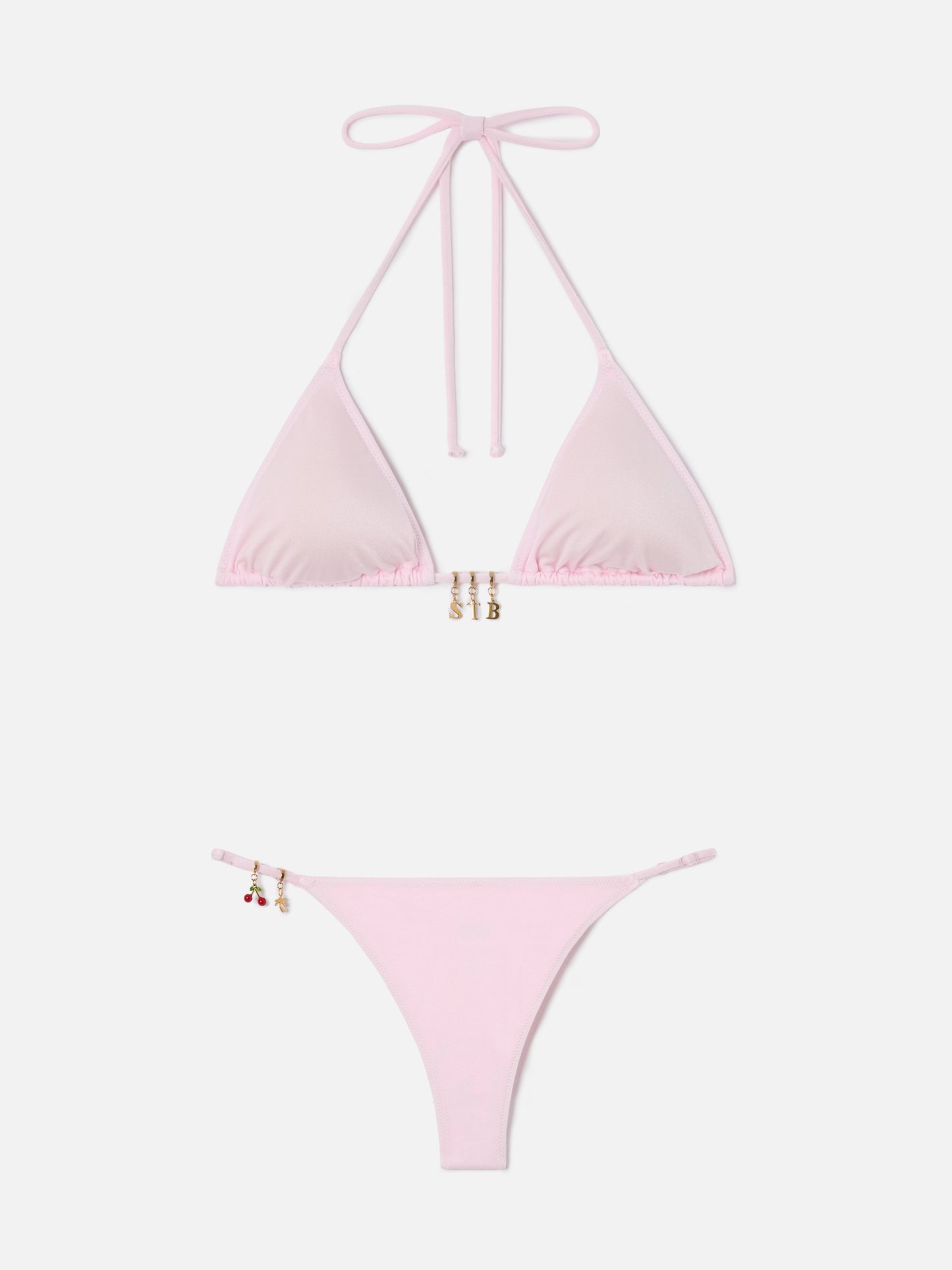 Bikini Lezzy triangolo in tessuto glossy finish rosa con charms