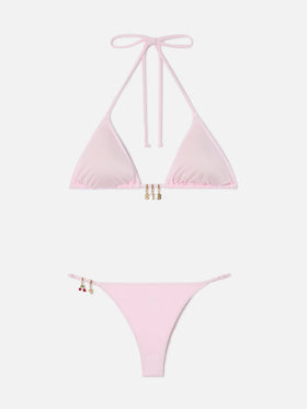 Bikini Lezzy triangolo in tessuto glossy finish rosa con charms