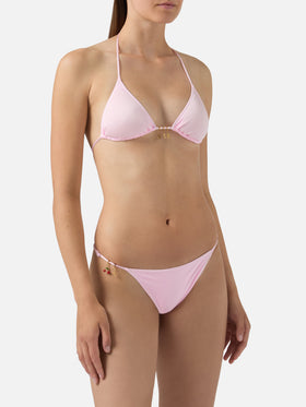 Bikini Lezzy triangolo in tessuto glossy finish rosa con charms