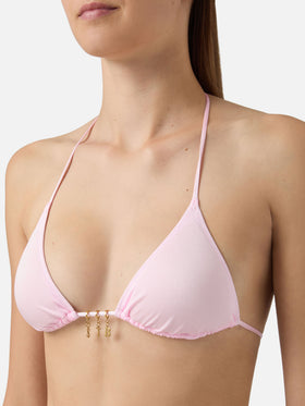 Bikini Lezzy triangolo in tessuto glossy finish rosa con charms