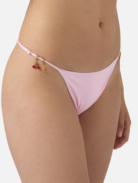 Bikini Lezzy triangolo in tessuto glossy finish rosa con charms