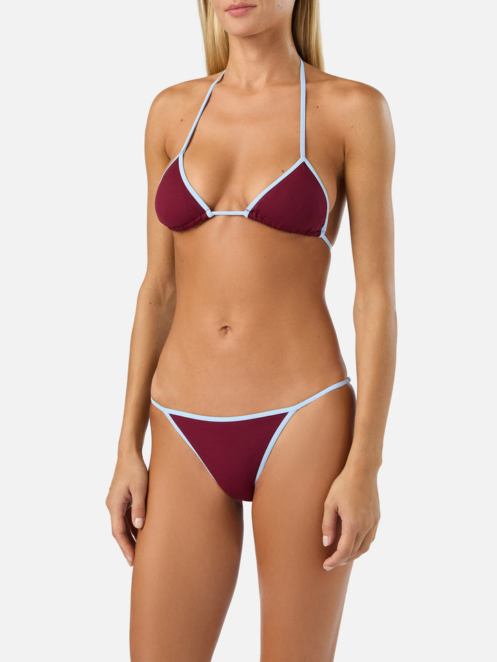 Lezzy String Bikini in Burgunderrot mit contrast-Besätzen 