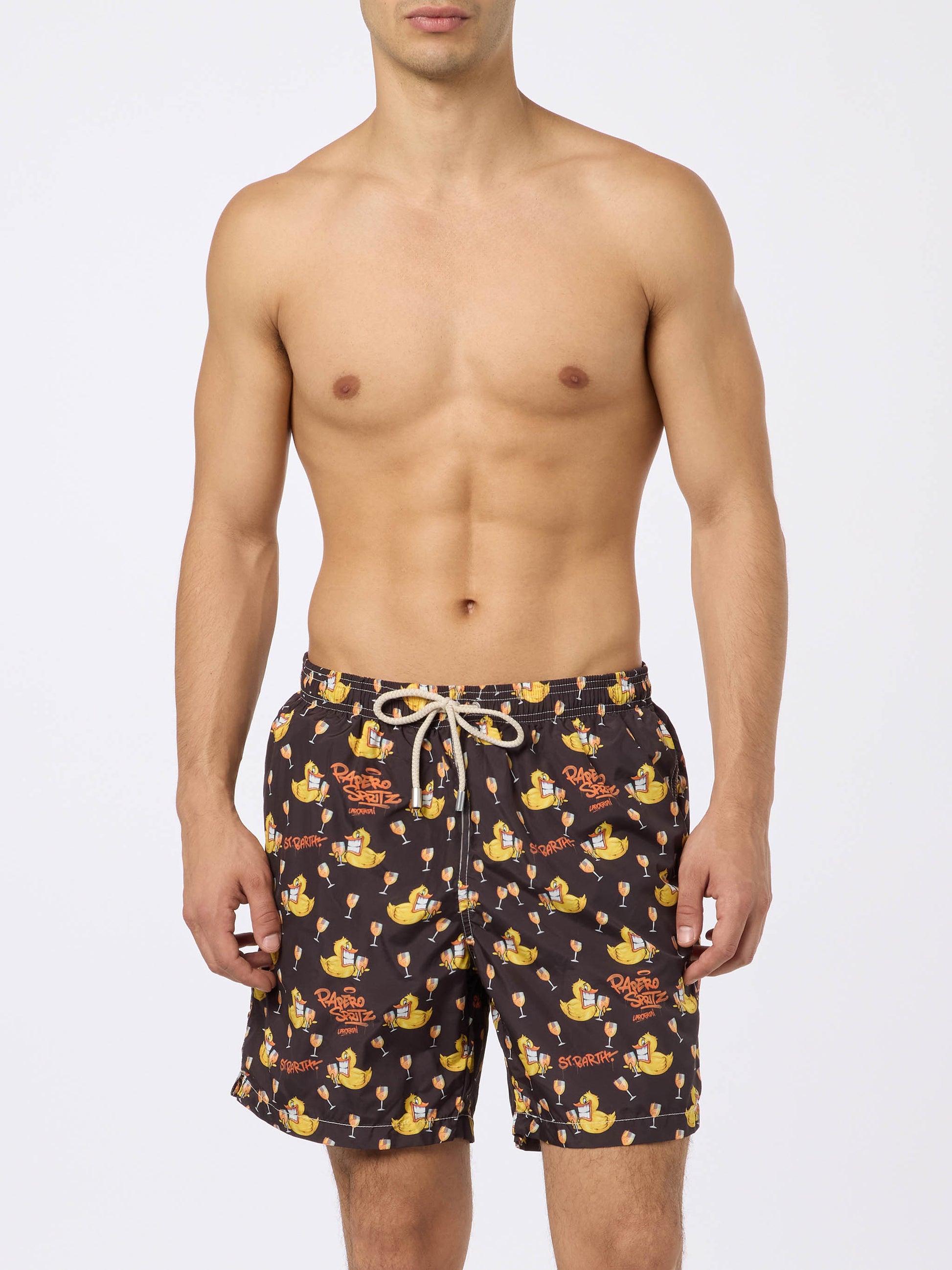 Man lightweight fabric swim-shorts Lighting with Cryptopuppets aperitif print | CRYPTOPUPPETS SPECIAL EDITION - MC2 Saint Barth