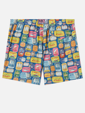 Blue Lighting swim shorts with all-over sardine tins print
