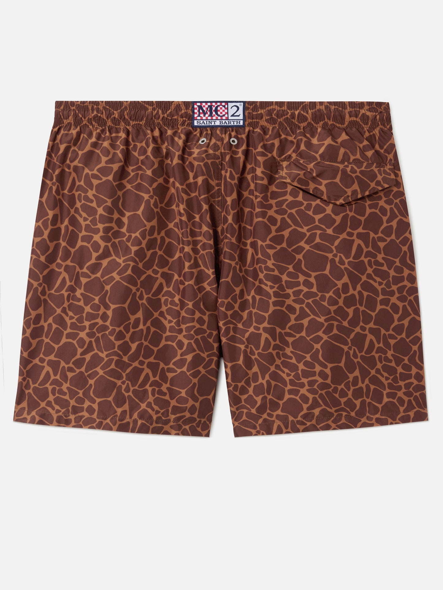 Brown Lighting swim shorts with all-over animal print