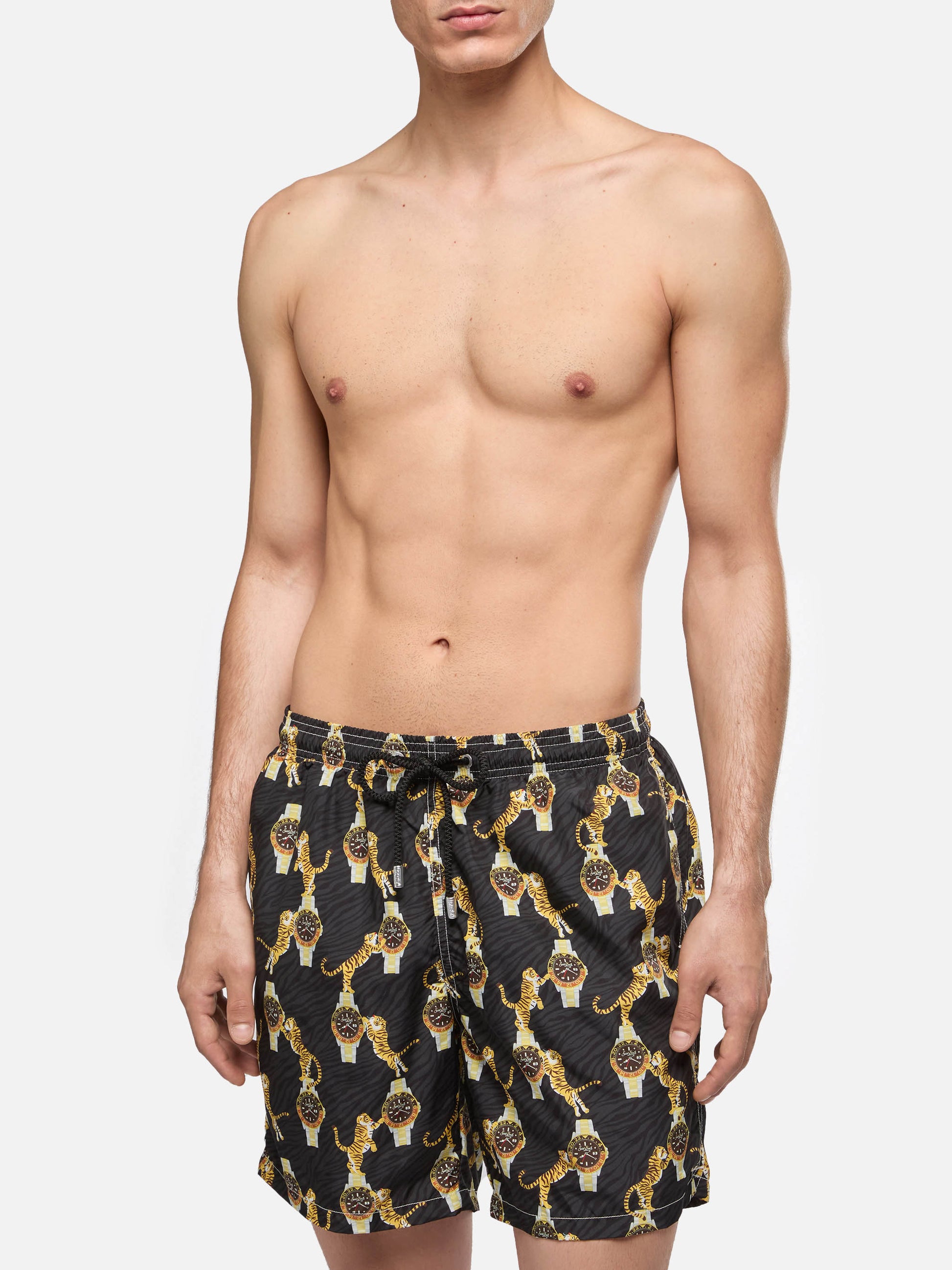 Lightweight fabric swim-shorts Lighting with watche and tiger print - MC2 Saint Barth