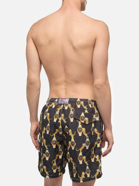 Lightweight fabric swim-shorts Lighting with watche and tiger print - MC2 Saint Barth