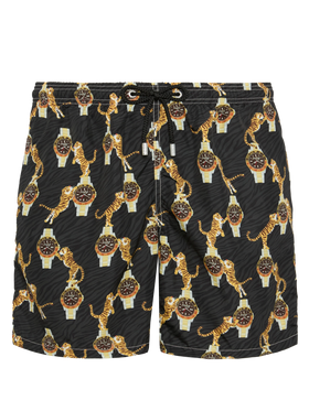 Lightweight fabric swim-shorts Lighting with watche and tiger print - MC2 Saint Barth