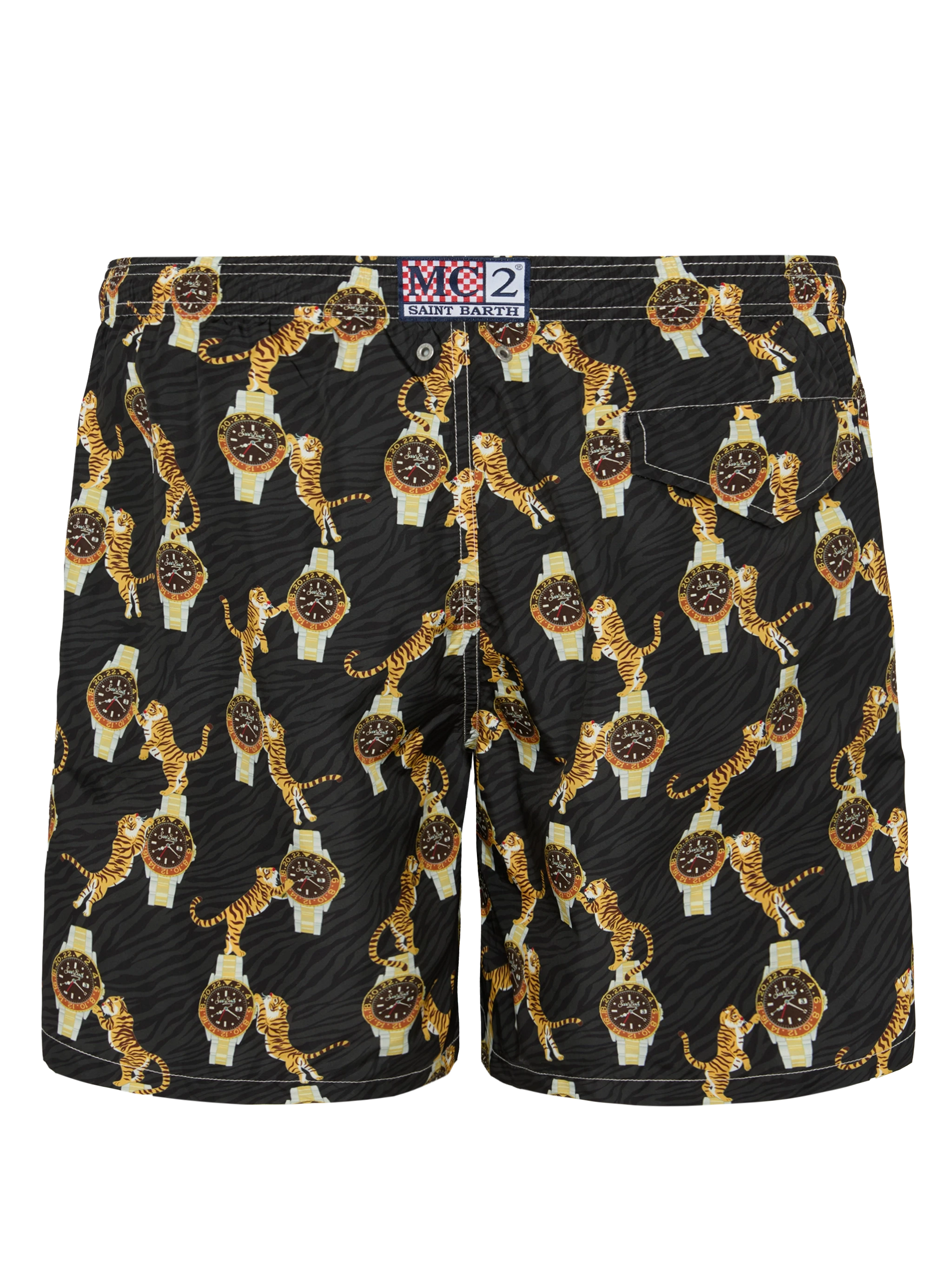 Lightweight fabric swim-shorts Lighting with watche and tiger print - MC2 Saint Barth
