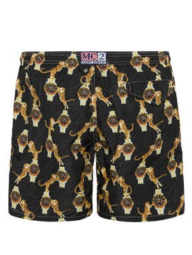Lightweight fabric swim-shorts Lighting with watche and tiger print - MC2 Saint Barth