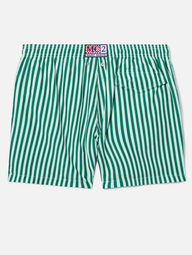 Short de bain Lighting à rayures vertes avec broderie St. Barth 