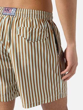Brown striped Lighting swim shorts with St. Barth embroidery