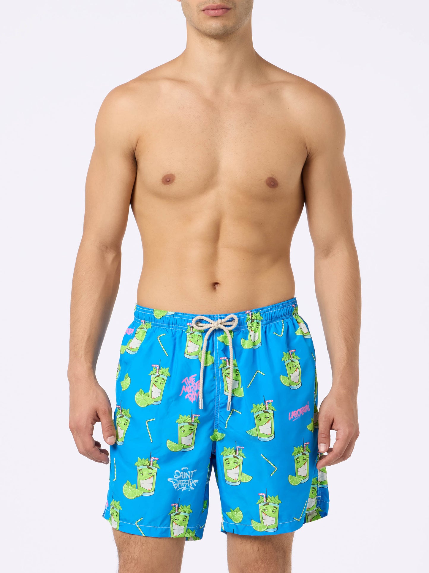Man lightweight fabric swim-shorts Lighting with Cryptopuppets print | CRYPTOPUPPETS SPECIAL EDITION - MC2 Saint Barth