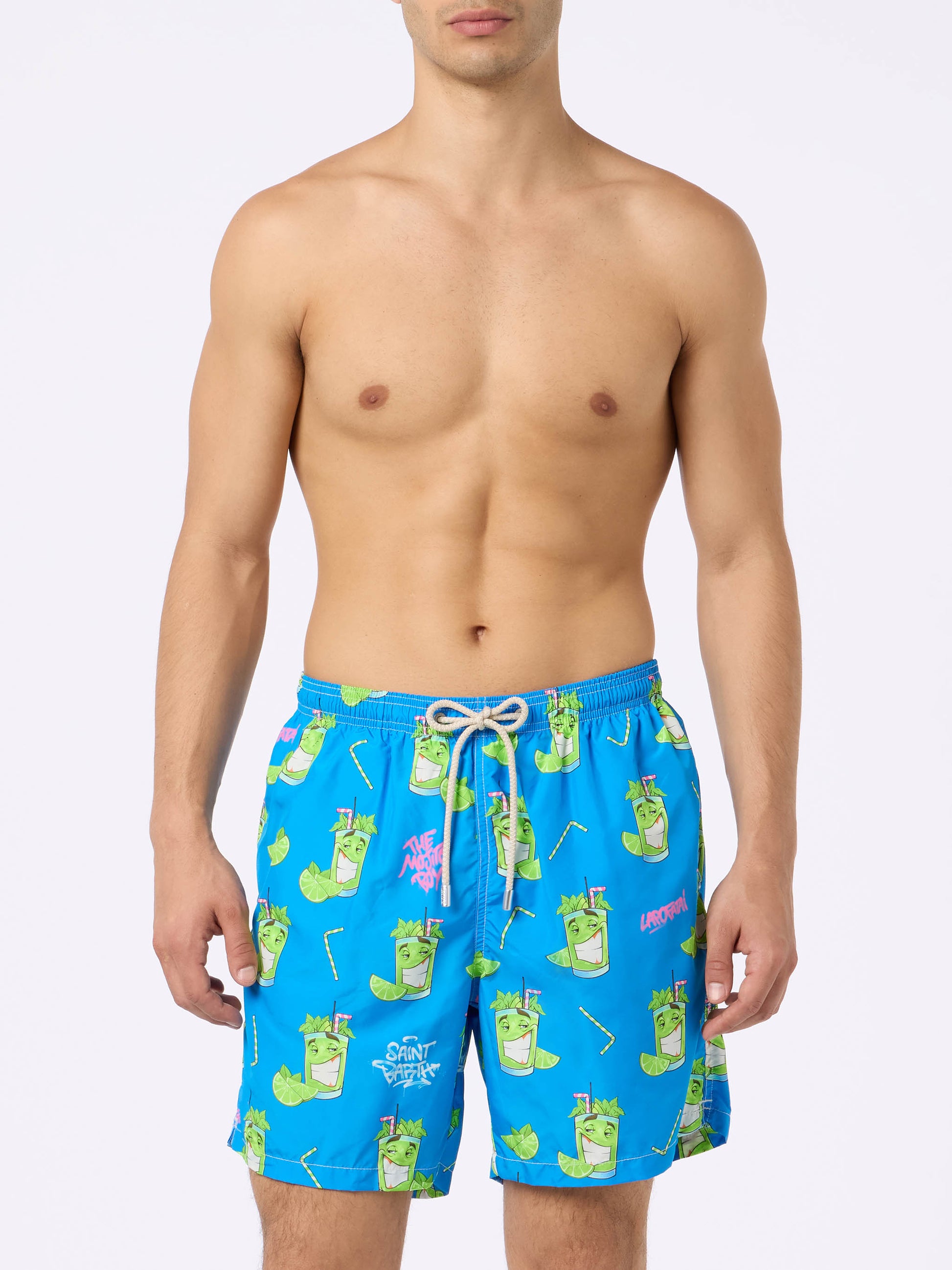 Man lightweight fabric swim-shorts Lighting with Cryptopuppets print | CRYPTOPUPPETS SPECIAL EDITION - MC2 Saint Barth