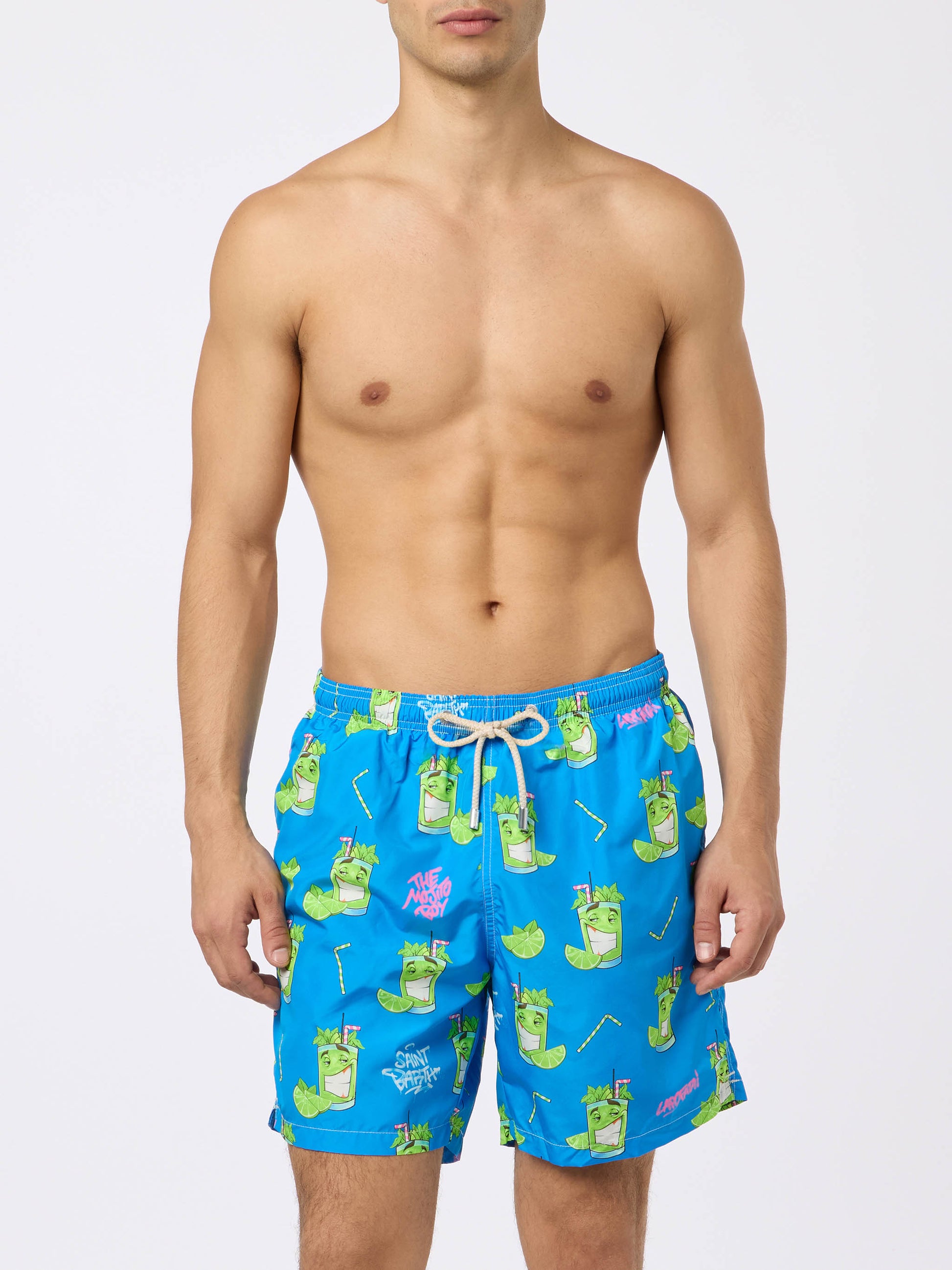Man lightweight fabric swim-shorts Lighting with Cryptopuppets print | CRYPTOPUPPETS SPECIAL EDITION - MC2 Saint Barth