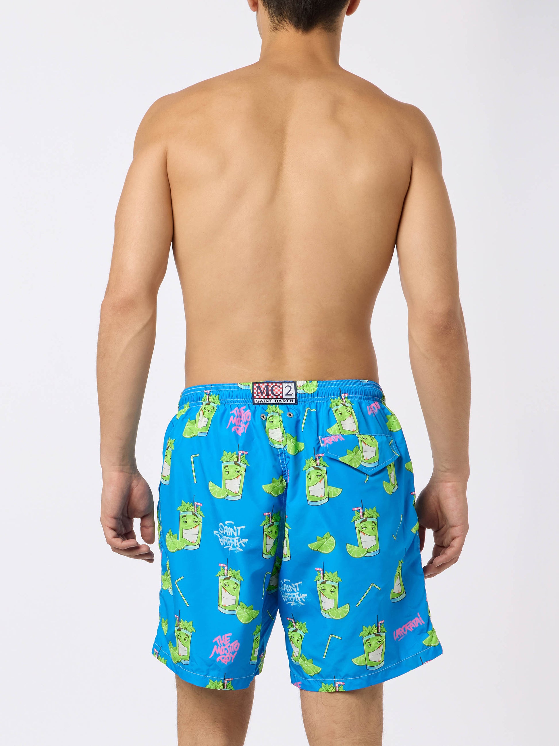 Man lightweight fabric swim-shorts Lighting with Cryptopuppets print | CRYPTOPUPPETS SPECIAL EDITION - MC2 Saint Barth