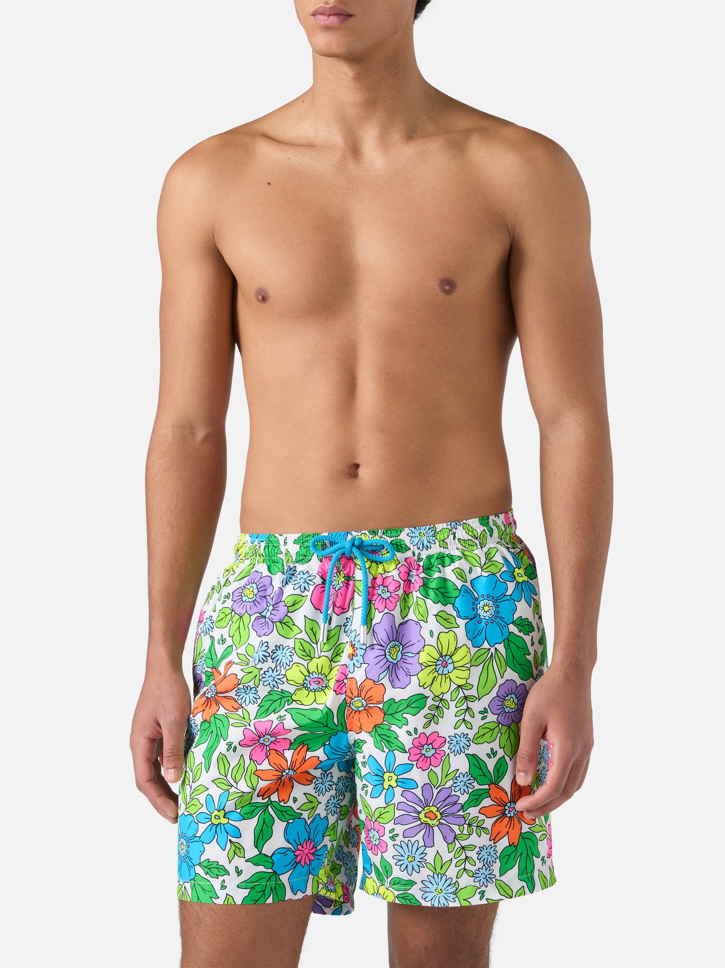 Lightweight fabric swim shorts Lighting with floral print