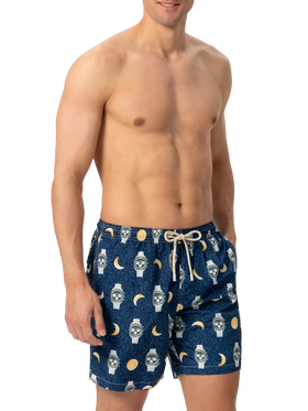 Lightweight fabric swim-shorts Lighting with watches and moon print - MC2 Saint Barth