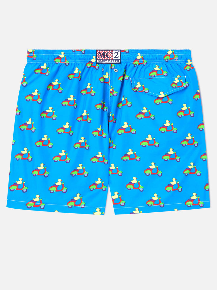 Short de bain bleu avec imprimé canards sur scooters | Special Edition 