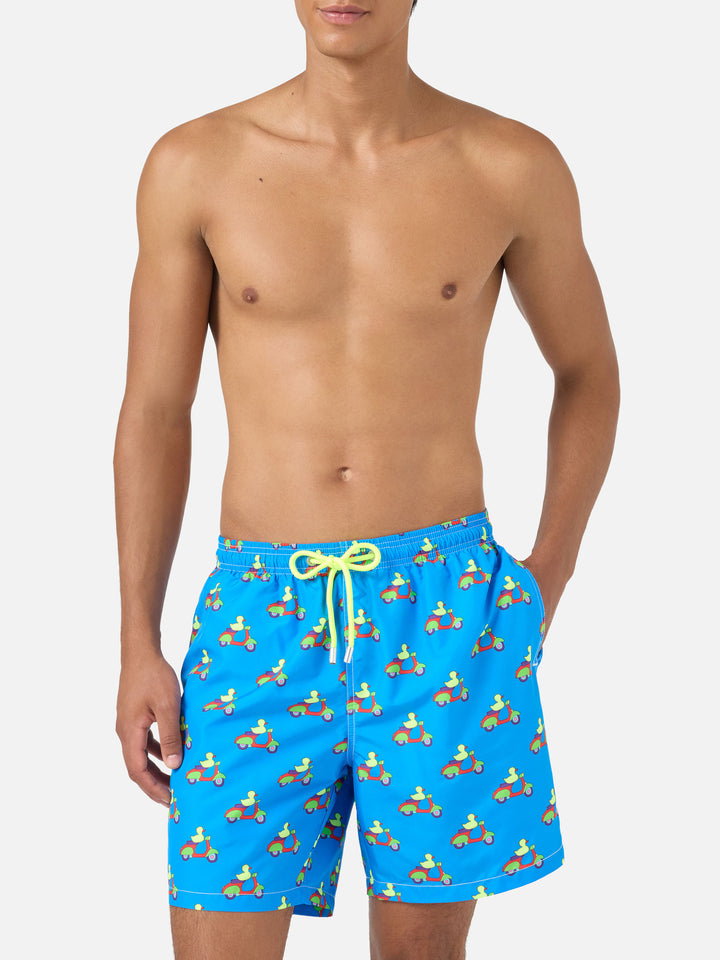 Short de bain bleu avec imprimé canards sur scooters | Special Edition 