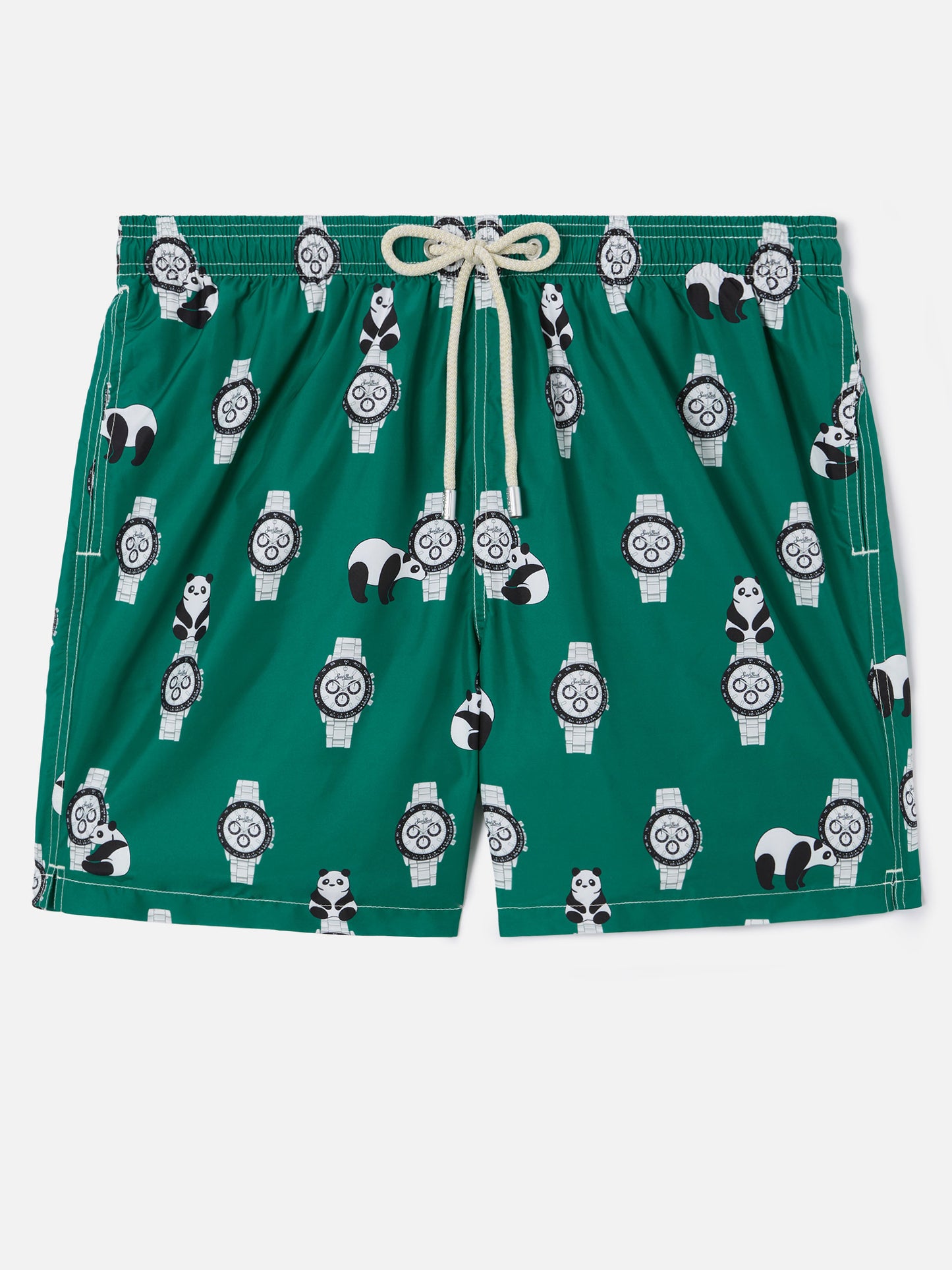 Bañador Green Lighting con estampado integral de pandas y relojes 