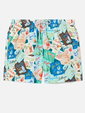 Short de bain Lighting multicolore avec imprimé cocktails all-over 