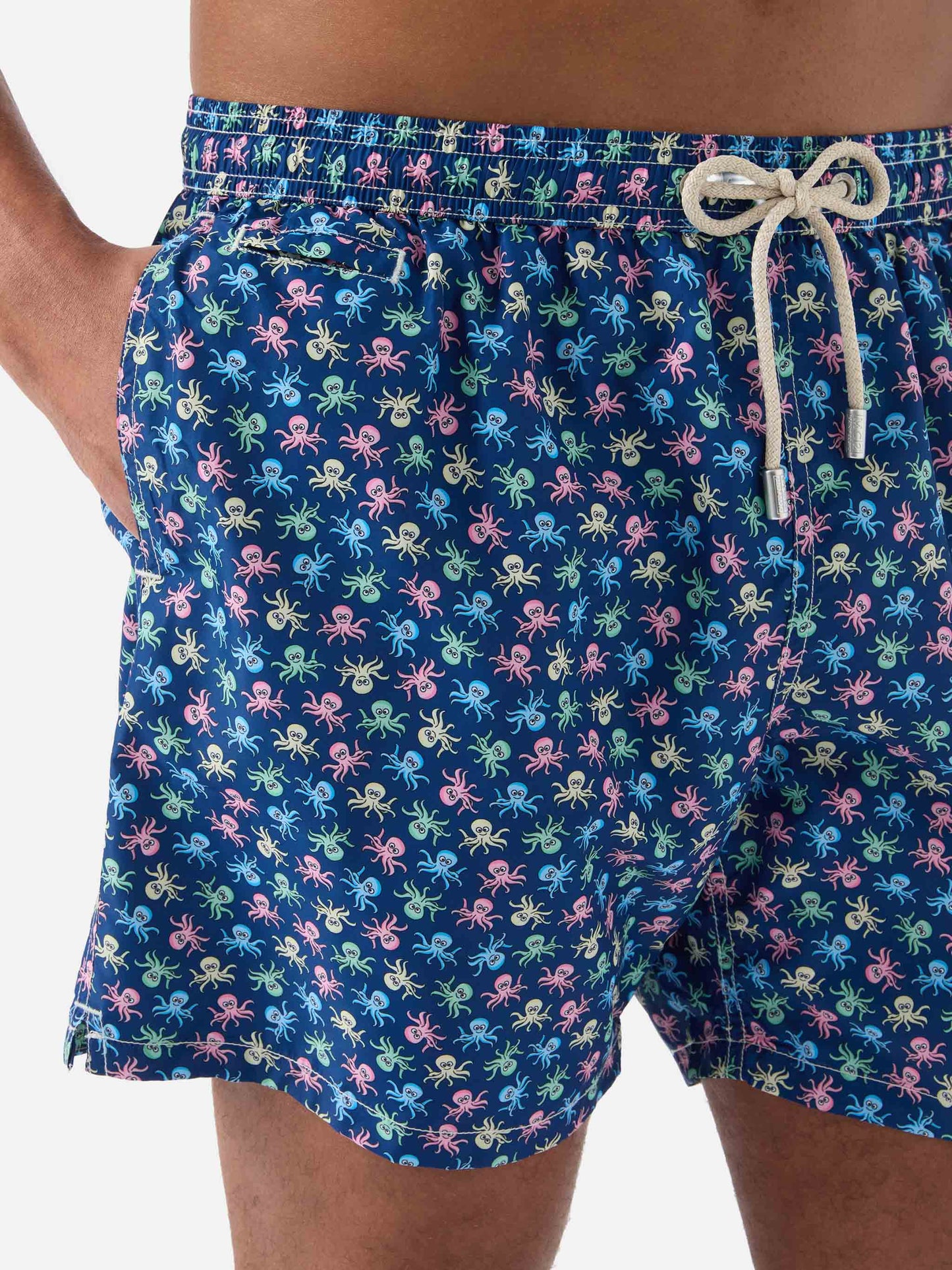 Lightweight fabric swim shorts Lighting with octopus print