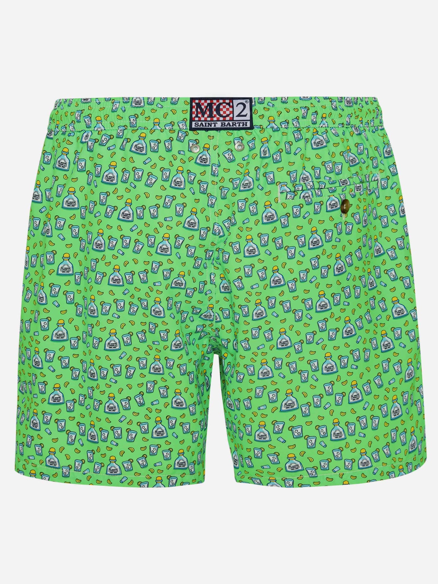 Man light fabric swim shorts with tequila print