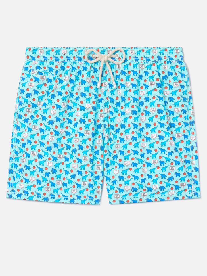 Short de bain Lighting Micro Fantasy en tissu technique avec motif éléphant bleu et multicolore 