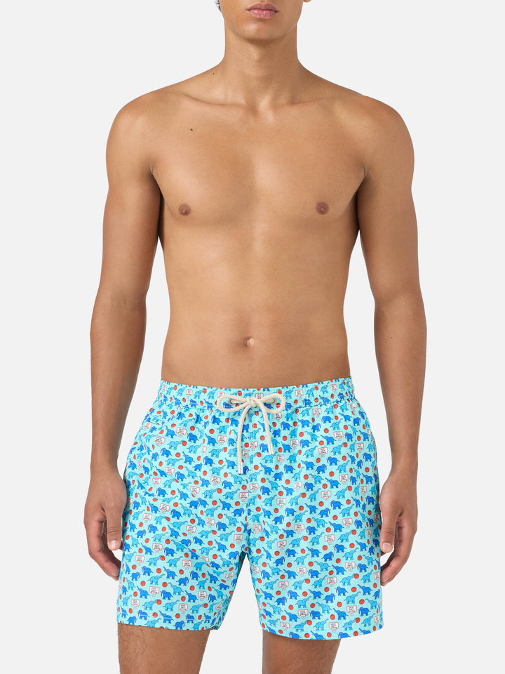 Short de bain Lighting Micro Fantasy en tissu technique avec motif éléphant bleu et multicolore 