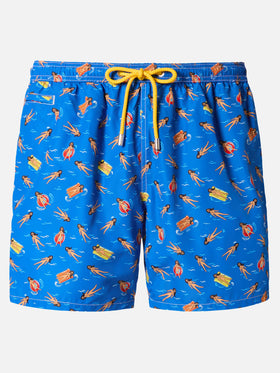 Lightweight fabric swim shorts Lighting with fun doll print