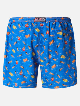Lightweight fabric swim shorts Lighting with fun doll print