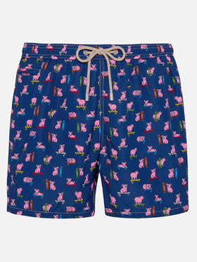 Man light fabric swim shorts with skater pigs print
