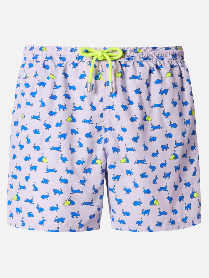 Lightweight fabric swim shorts Lighting with rabbit print