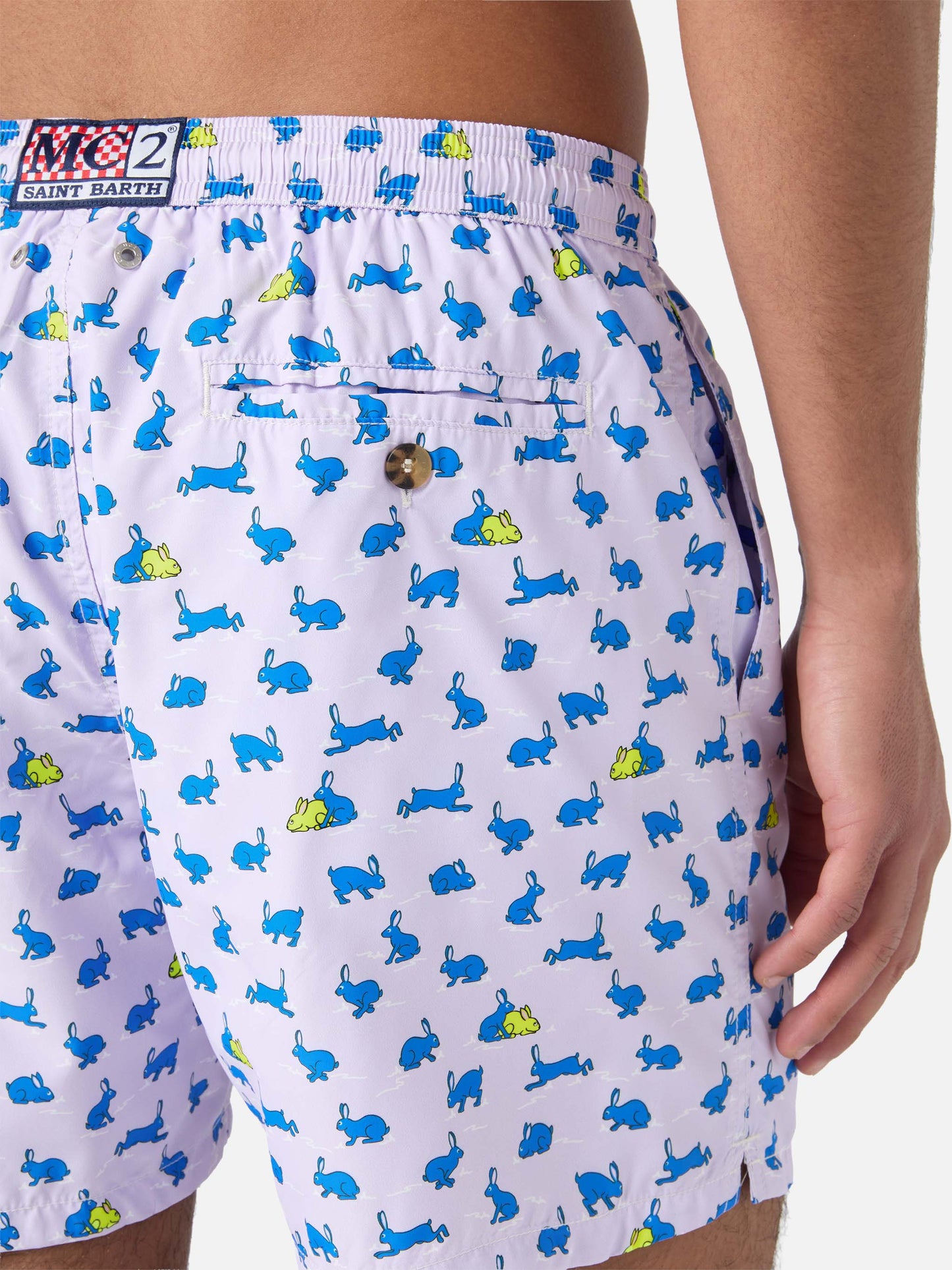 Lightweight fabric swim shorts Lighting with rabbit print