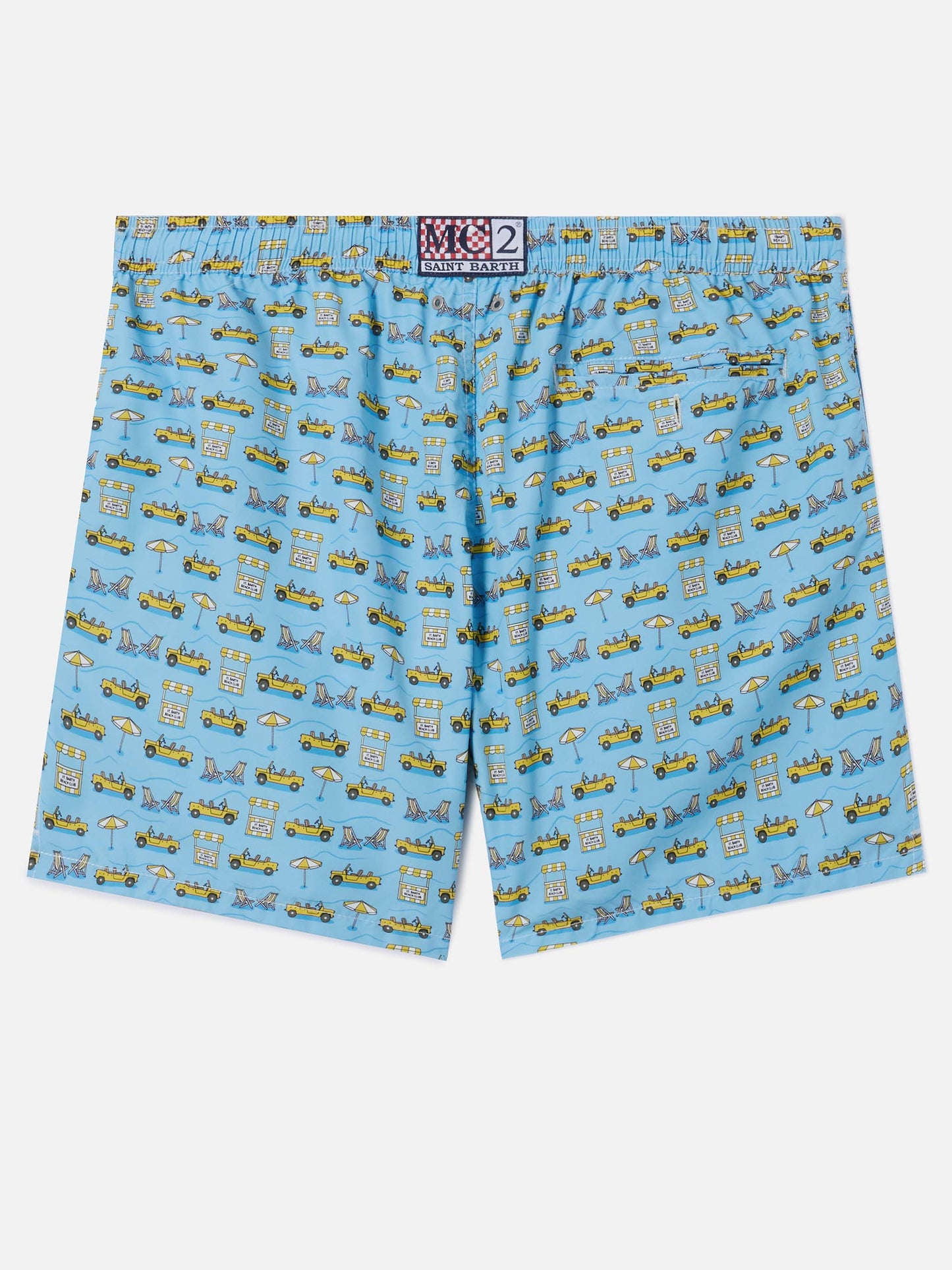 Light blue Lighting Micro swim shorts with road to Formentera all-over print