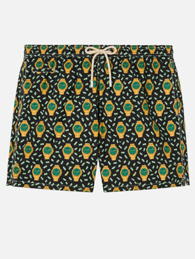 Bañador de tejido ligero Lighting con estampado de relojes 