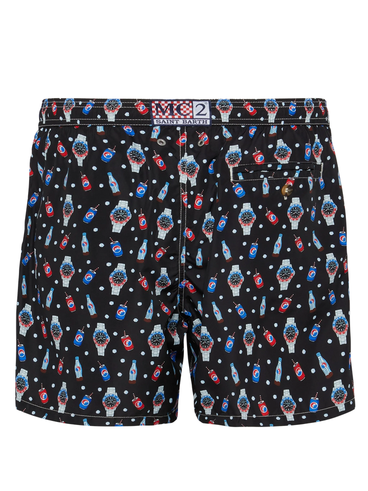 Lightweight fabric swim shorts Lighting with watch print - MC2 Saint Barth