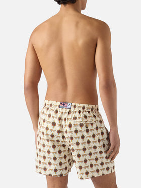 Short de bain Micro Lighting beige avec imprimé wild watch 