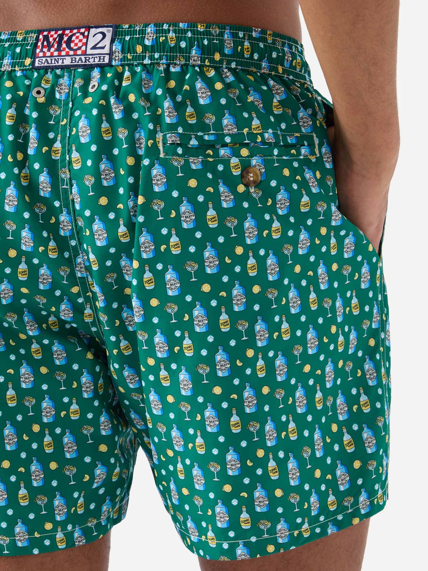 Green Lighting Micro swim shorts with gin and cocktail print