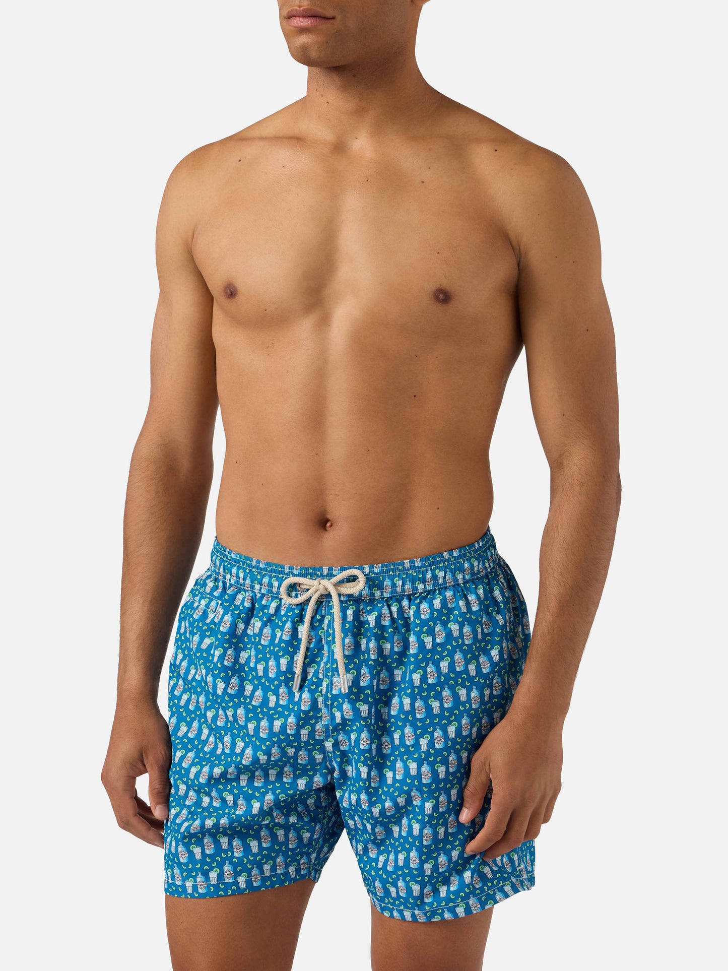 Light blue Lighting Micro swim shorts with cocktail print