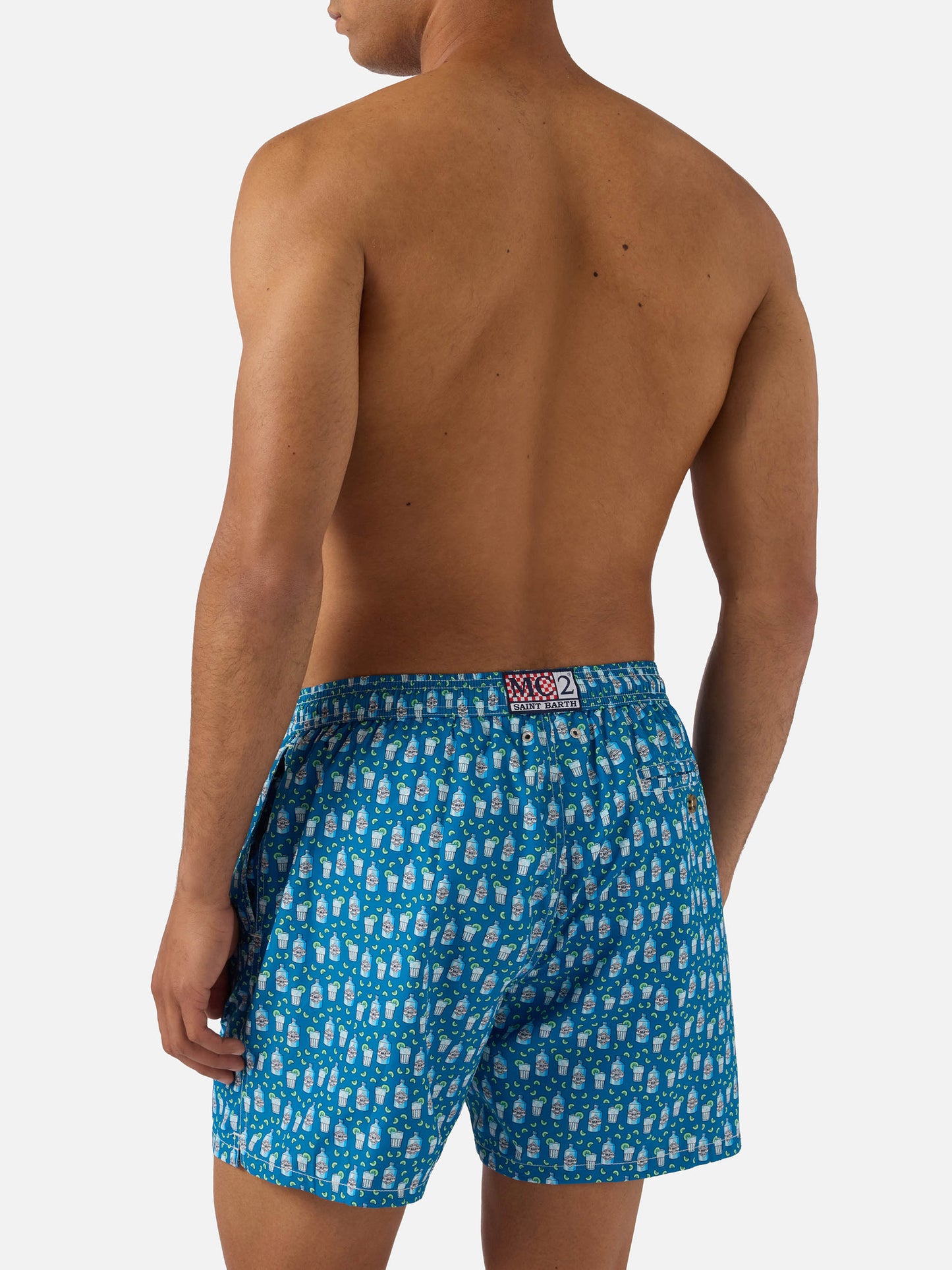 Light blue Lighting Micro swim shorts with cocktail print