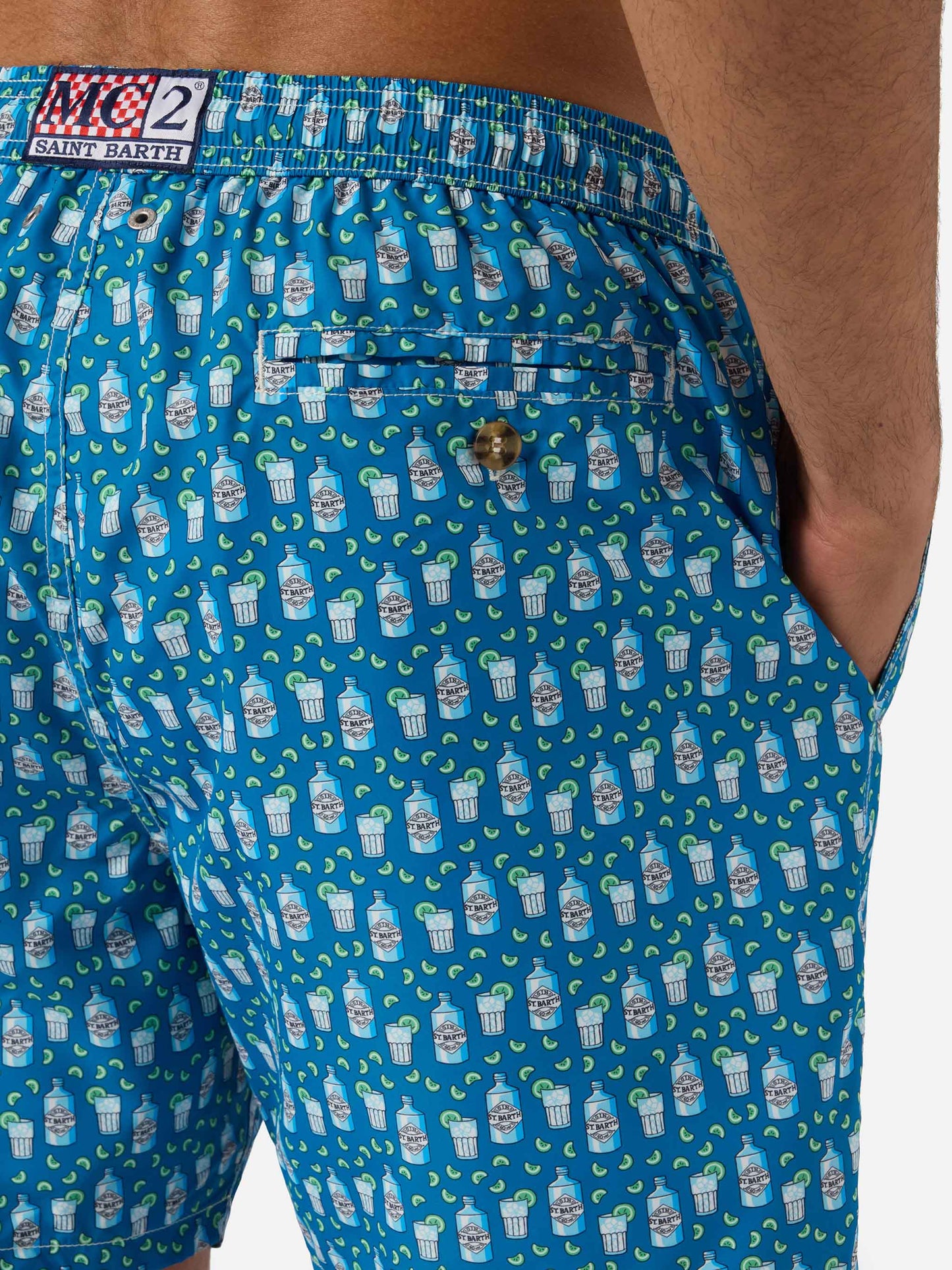 Light blue Lighting Micro swim shorts with cocktail print