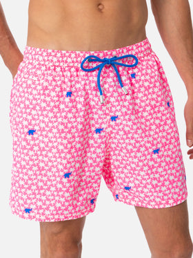 Man lightweight fabric swim-shorts Lighting Micro Fantasy with palms print - MC2 Saint Barth