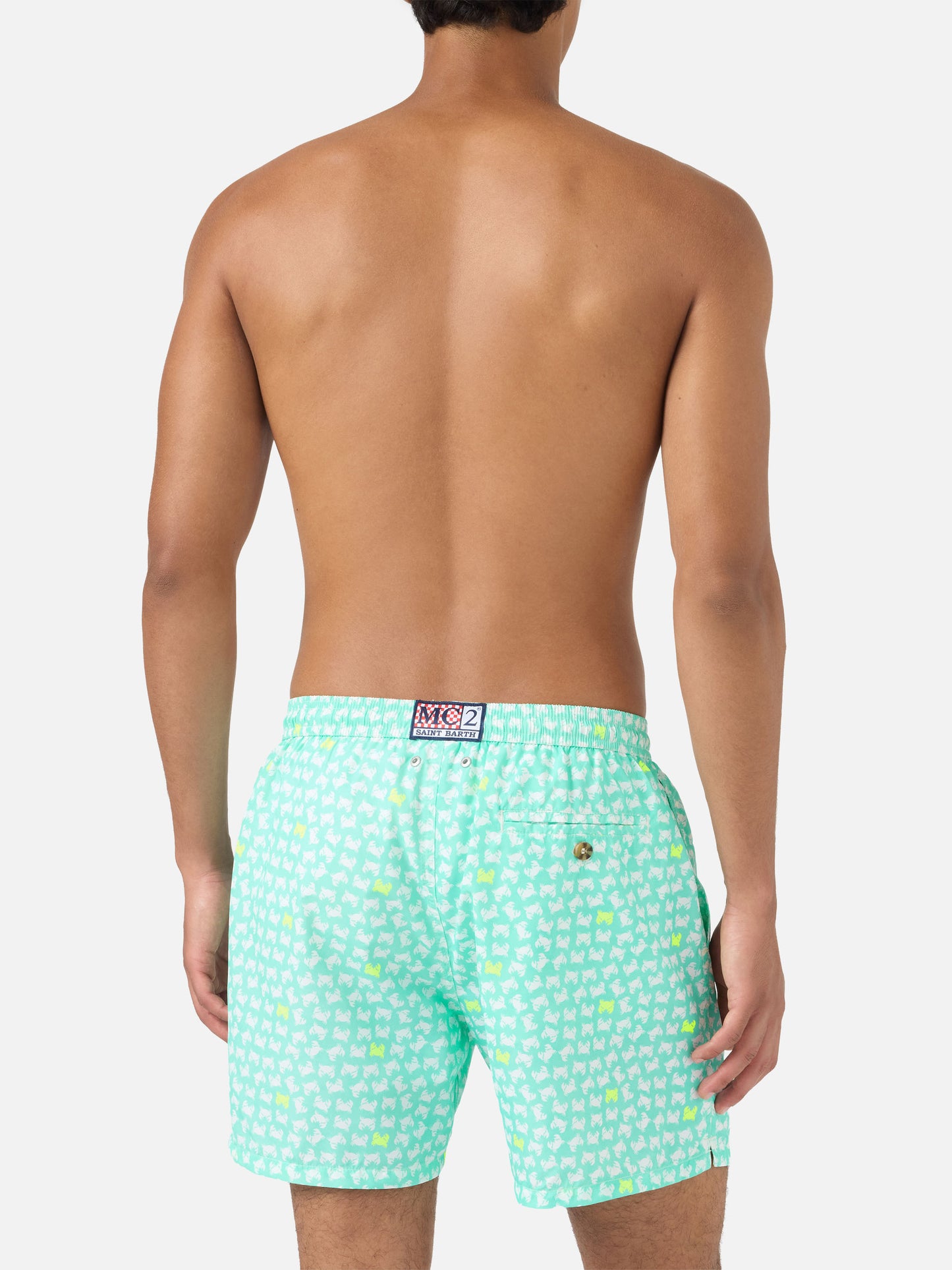 Lighting yellow crab print swim shorts