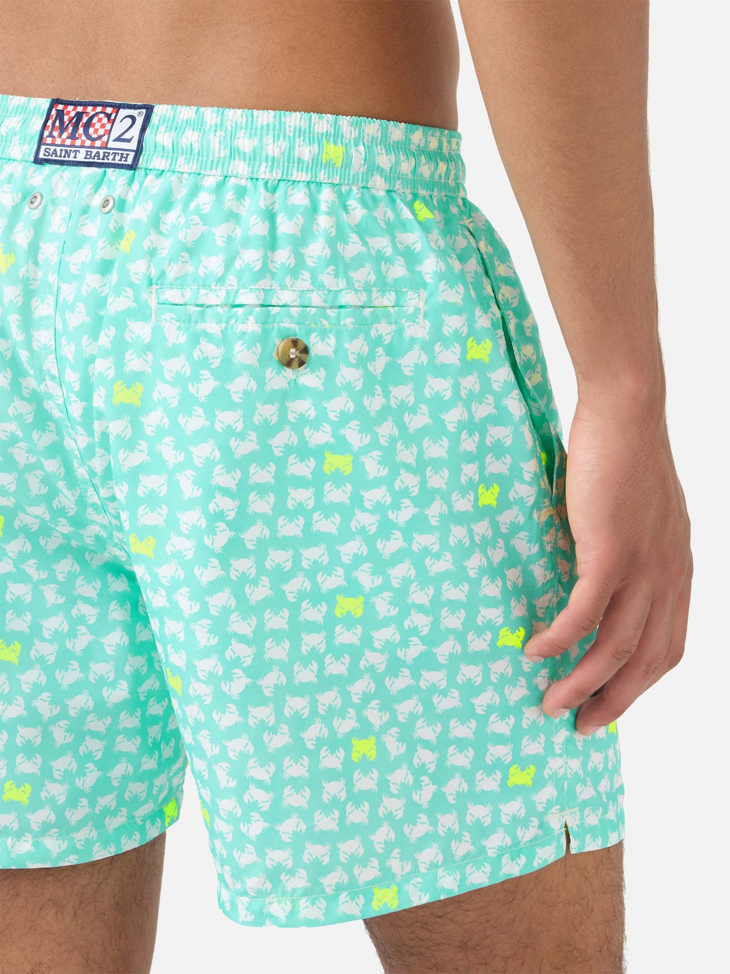Lighting yellow crab print swim shorts