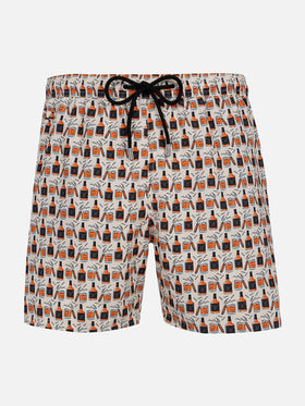 Man lightweight fabric swim-shorts Lighting Micro Fantasy with whisky and cigars print - MC2 Saint Barth